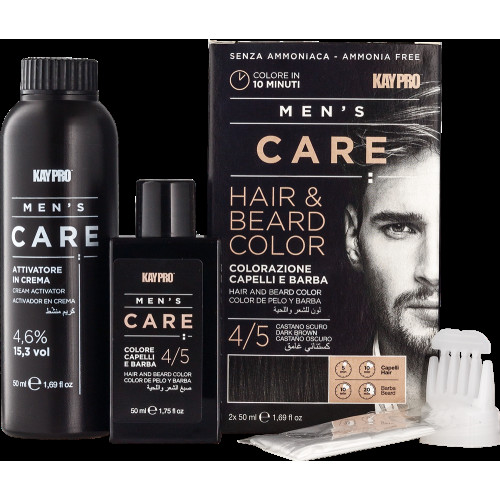 KayPro MENʼS CARE Набір для фарбування волосся і бороди (фарба 50мл + окисник 50мл)  4-5