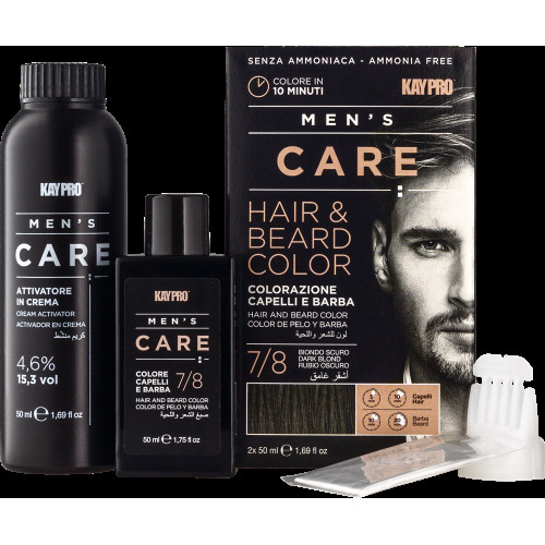KayPro MENʼS CARE Набір для фарбування волосся і бороди (фарба 50мл + окисник 50мл)  7-8